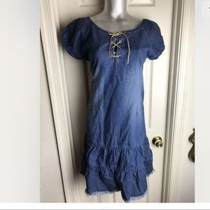 Just Blu Blue Denim Jean Dress 100% cotton Lace up